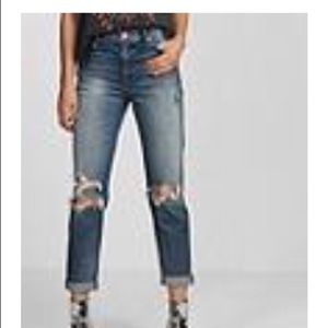 High Waisted Express Destroyed Girlfriend Jeans